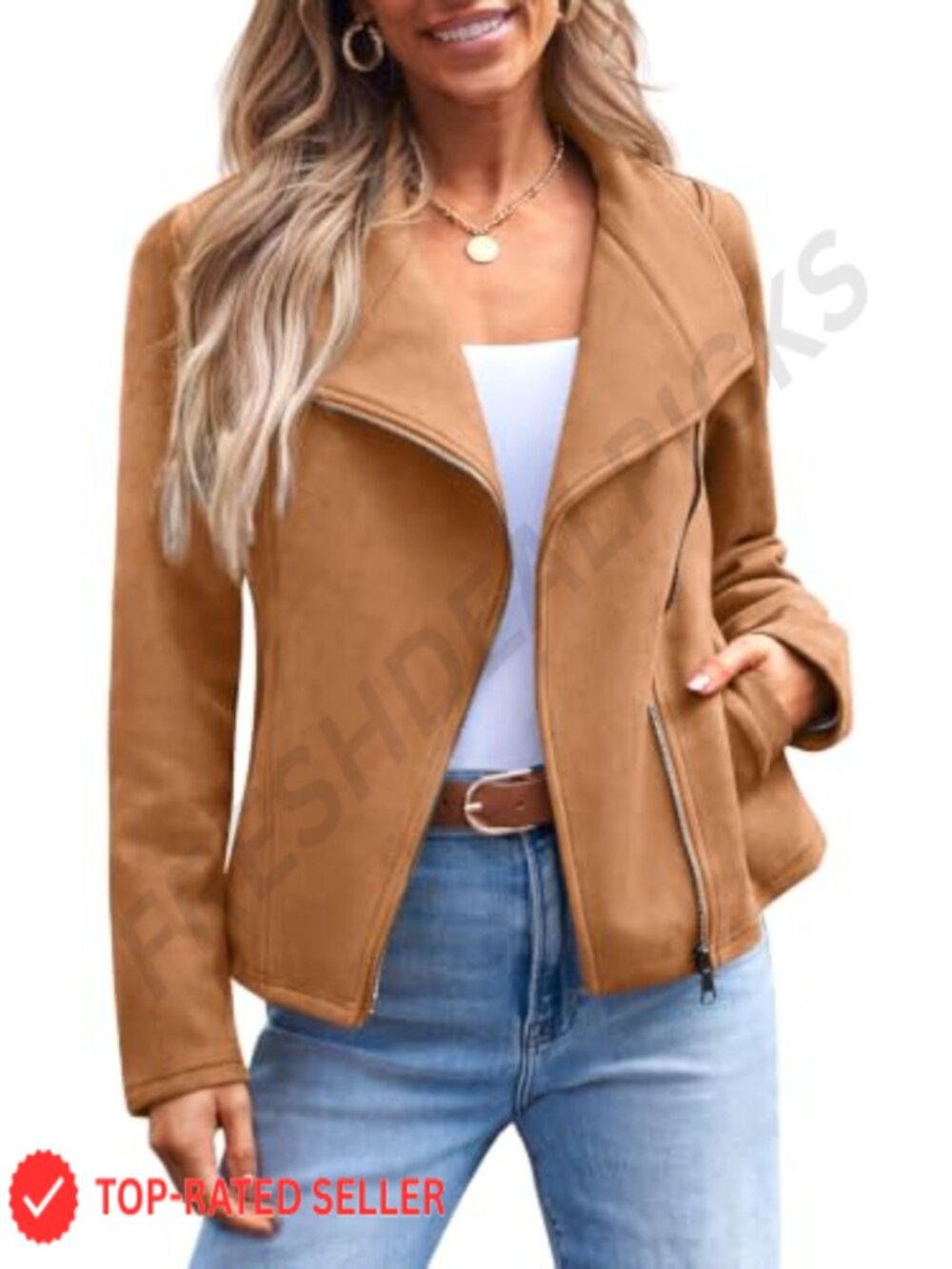 Faux Suede Leather Lightweight Moto Fall Jacket Womens Car Coat